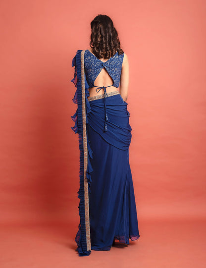 Navy Embroidered Ready to Wear Saree