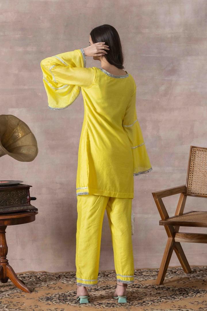 Lemon Yellow Bell Sleeve Suit Set