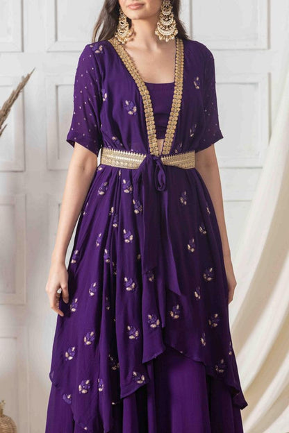Lush Purple and Golden Indo-western Dress