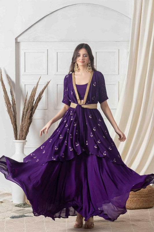 Lush Purple and Golden Indo-western Dress