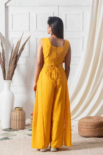 Sunshine Yellow and Golden Indo-western Jumpsuit