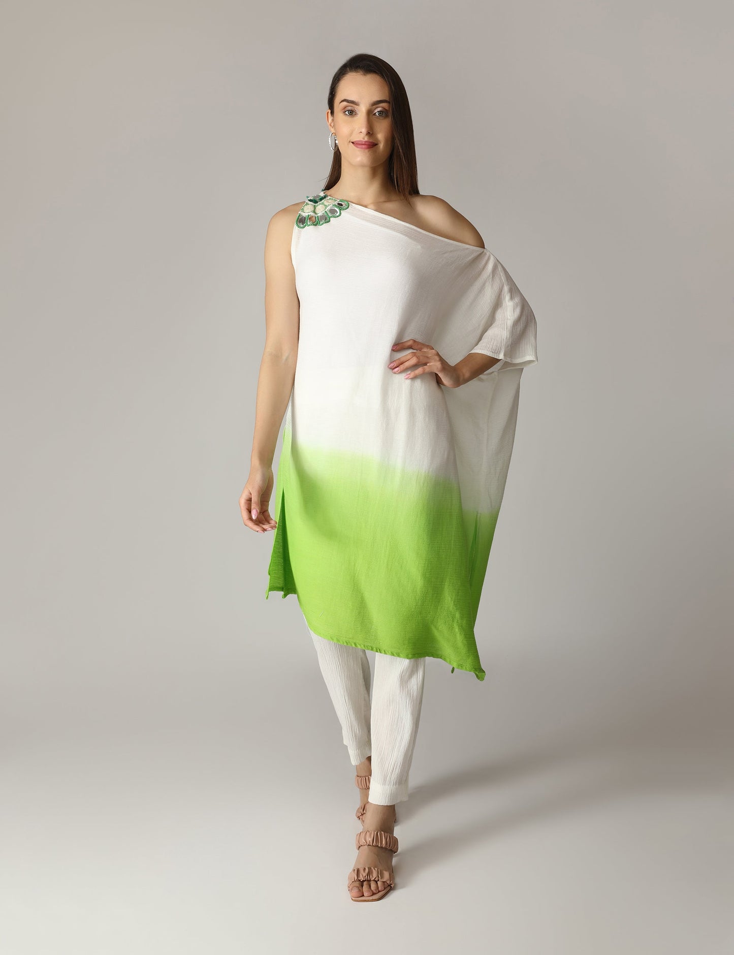 Tribara Lime Green Shoulder Tunic With Pants