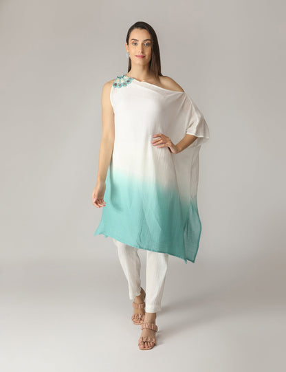 Tribara Turquoise Shoulder Tunic With Pants