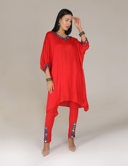 Red Shisheh Afghan Kurta with Narrow Pants