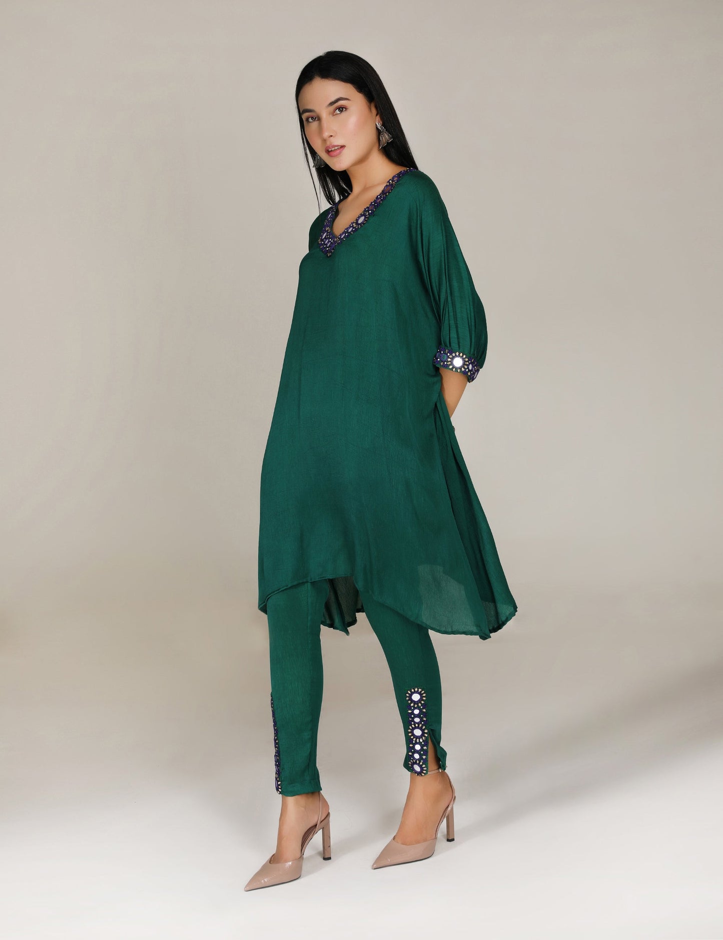 Green shisheh Afghan Kurta with Narrow Pants