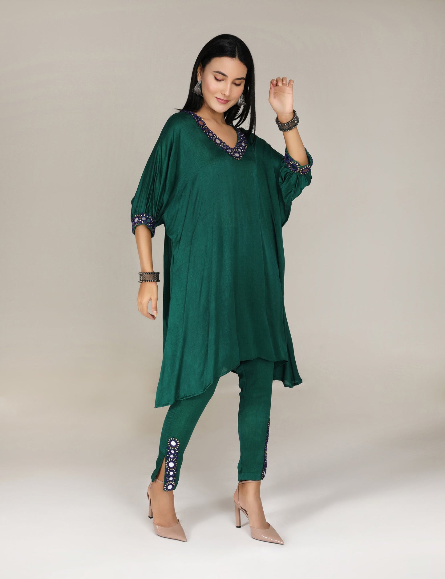 Green shisheh Afghan Kurta with Narrow Pants