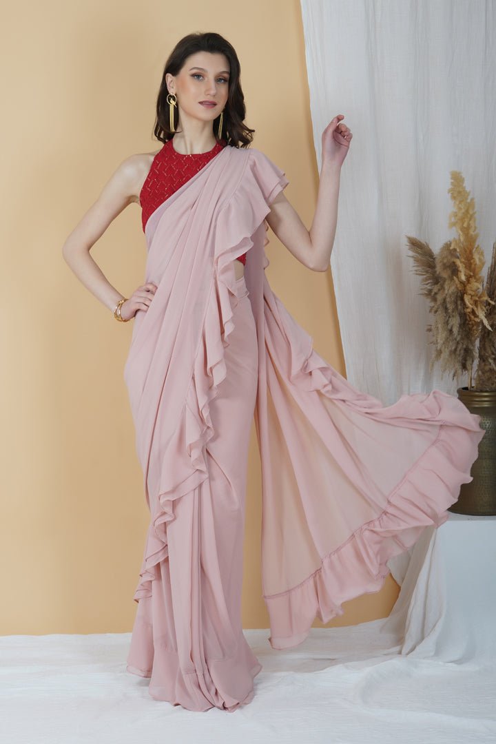 Trendy Frilly Saree with Halter neck blouse