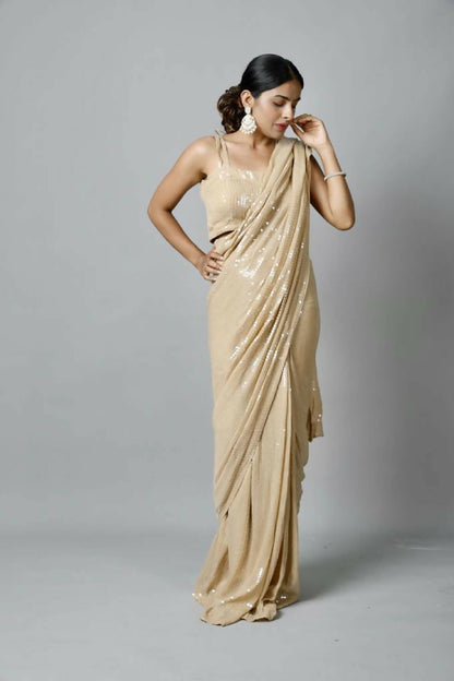 Ready to wear Golden Sequins Pre Stitched Saree