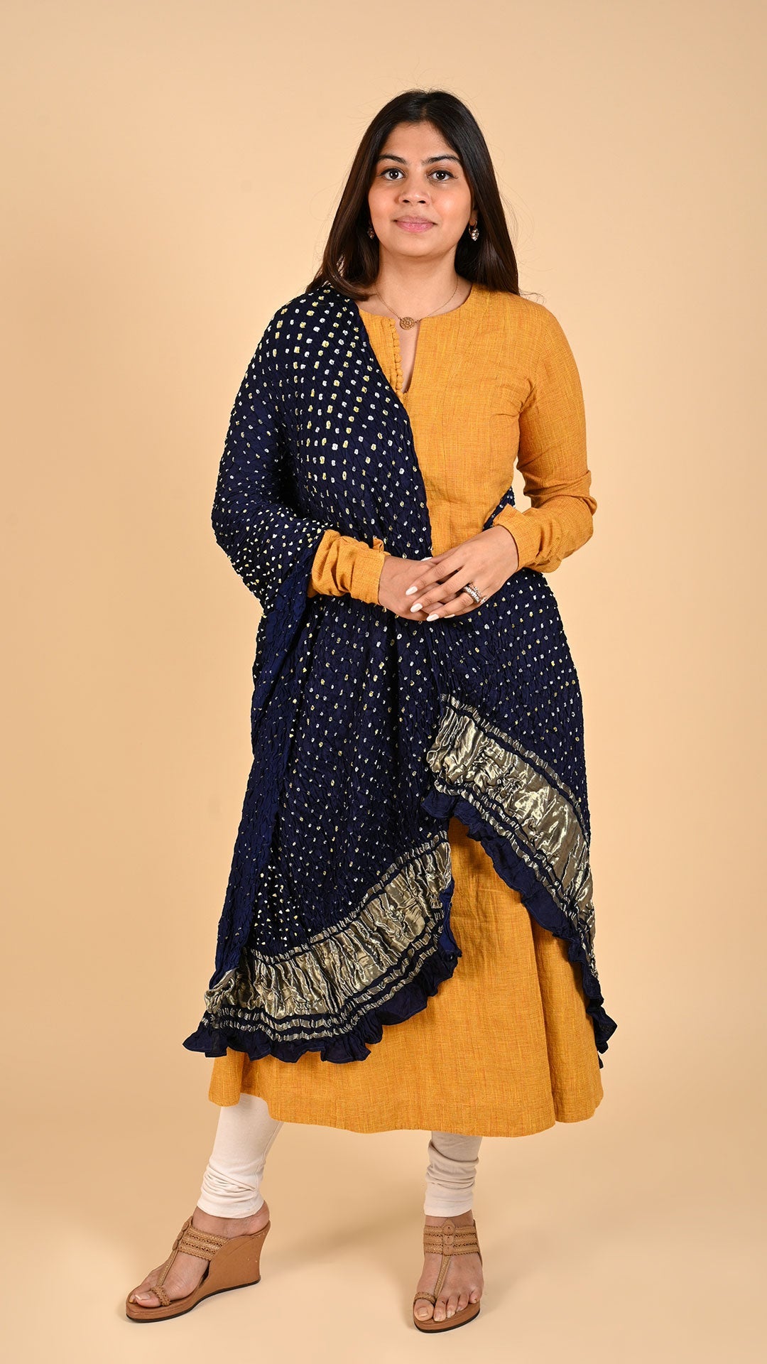 Dark Blue Bandhani Lagdi Patto Dupatta In Modal Silk