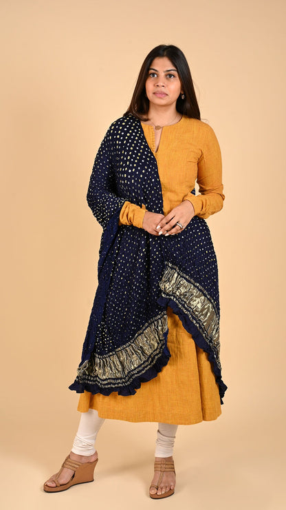 Dark Blue Bandhani Lagdi Patto Dupatta In Modal Silk