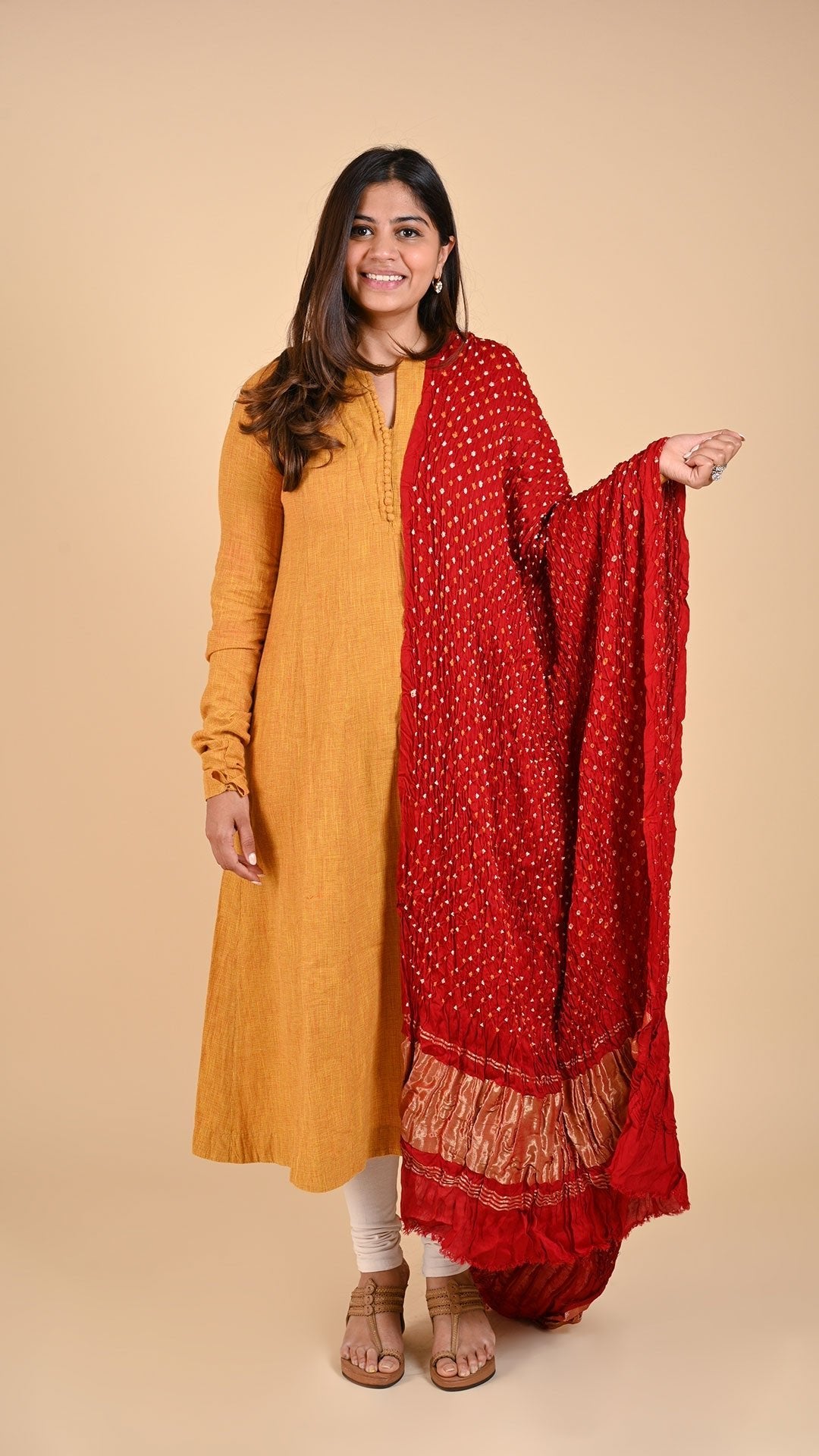 Red Bandhani Lagdi Patto Dupatta In Modal Silk