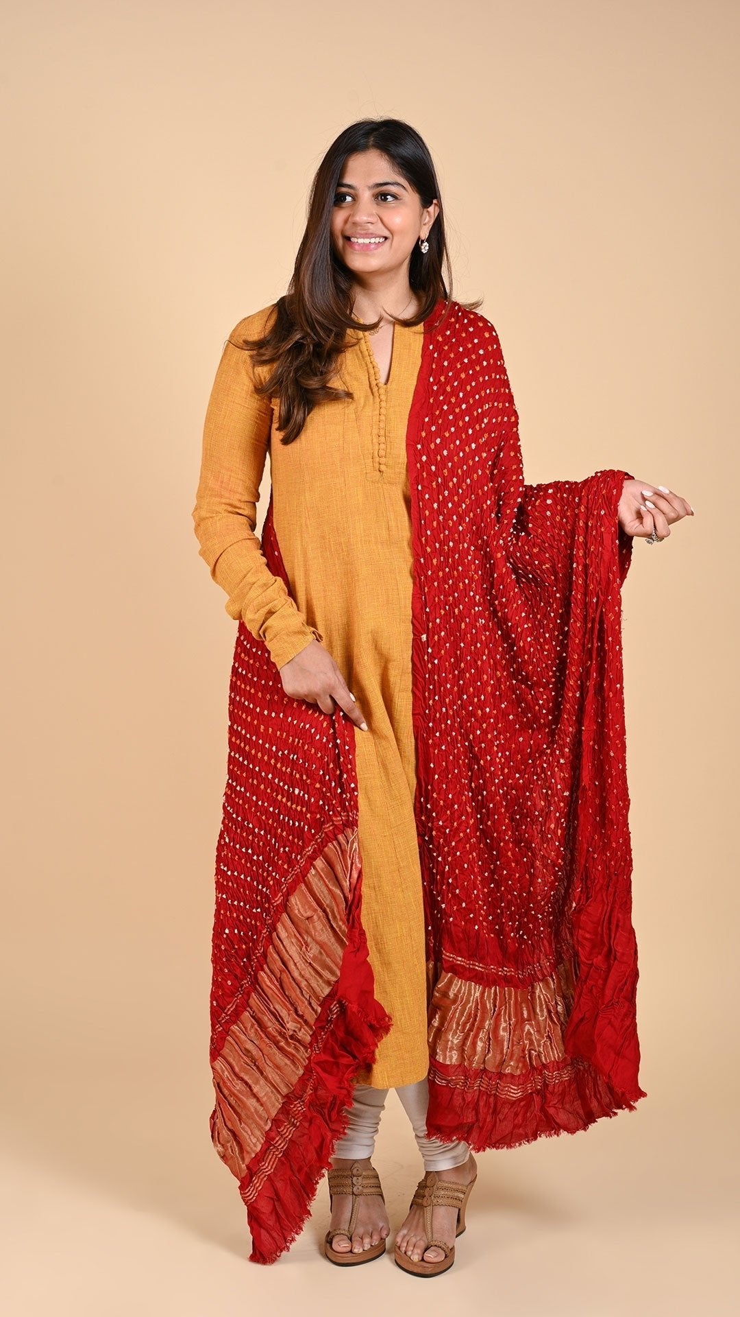 Red Bandhani Lagdi Patto Dupatta In Modal Silk