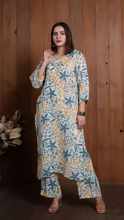 Off White Floral Jaal Pure Linen Kurta