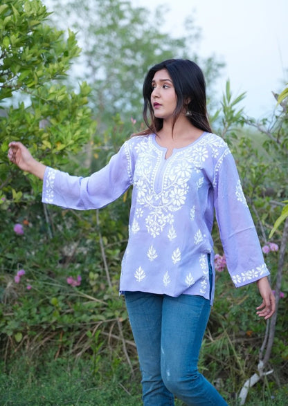 Fiza Modal Chikankari top in lavender