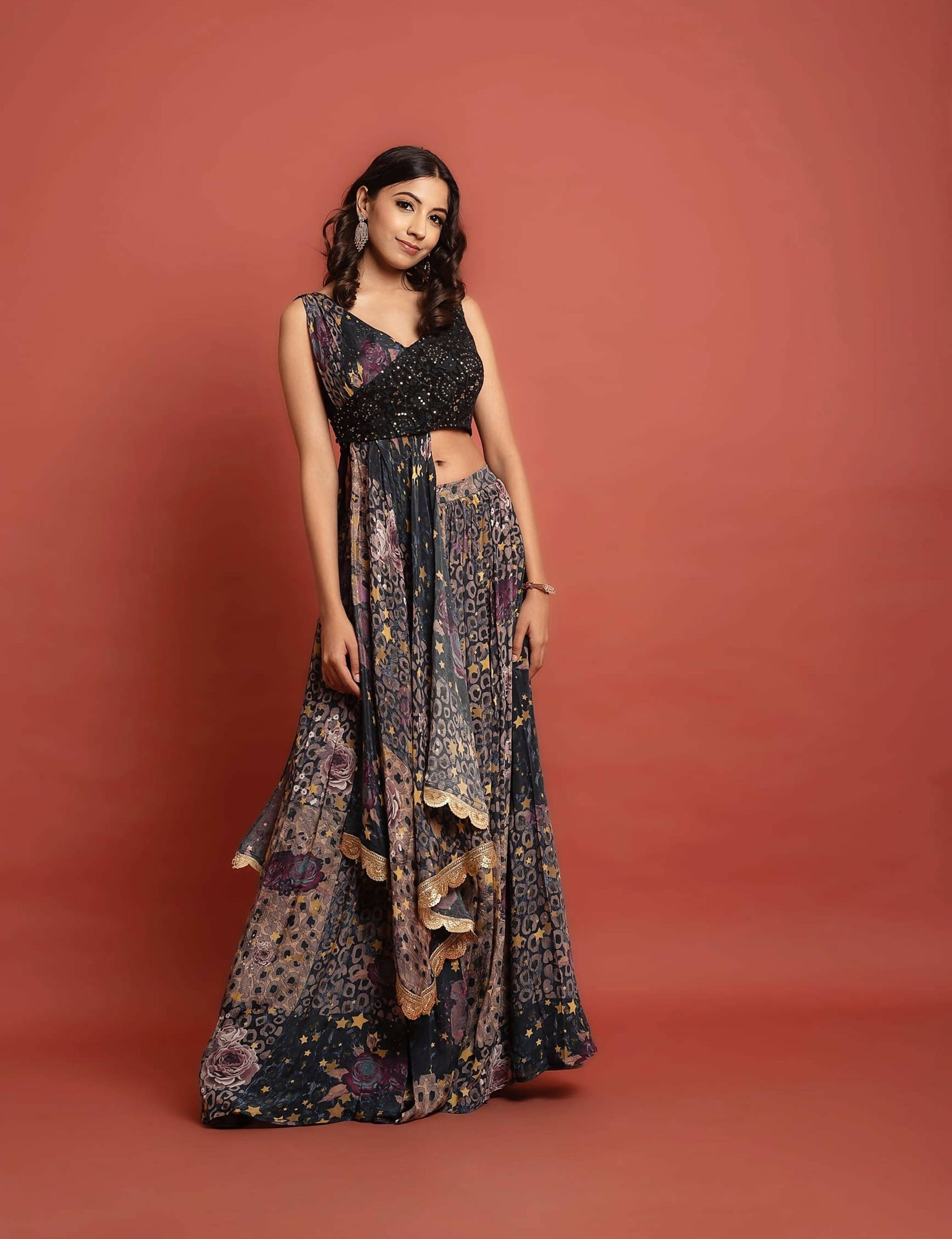 Colourblock Overlap Lehenga Set – Ethereal Outfitters