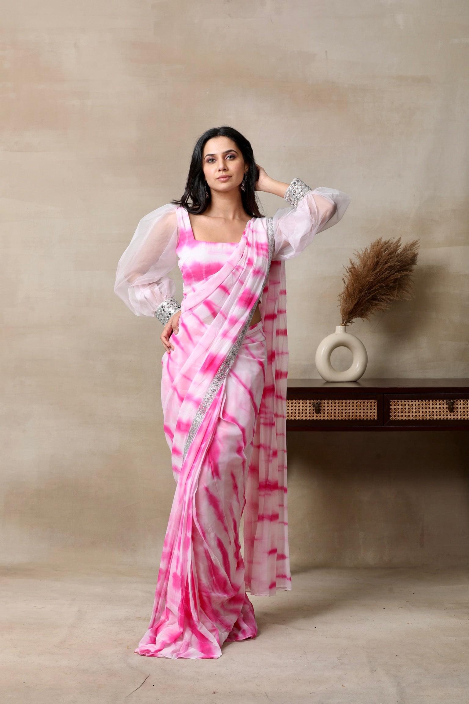 Buy White and pink net Color designer party wear saree in UK, USA and Canada