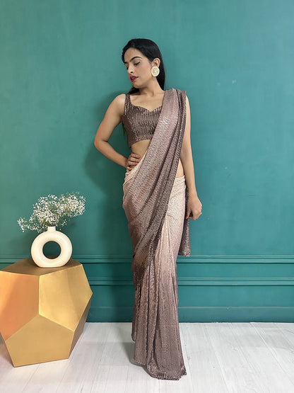 Shaded Sequins Saree With Embellished Blouse