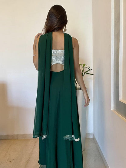 Green and silver cutout Anarkali suit