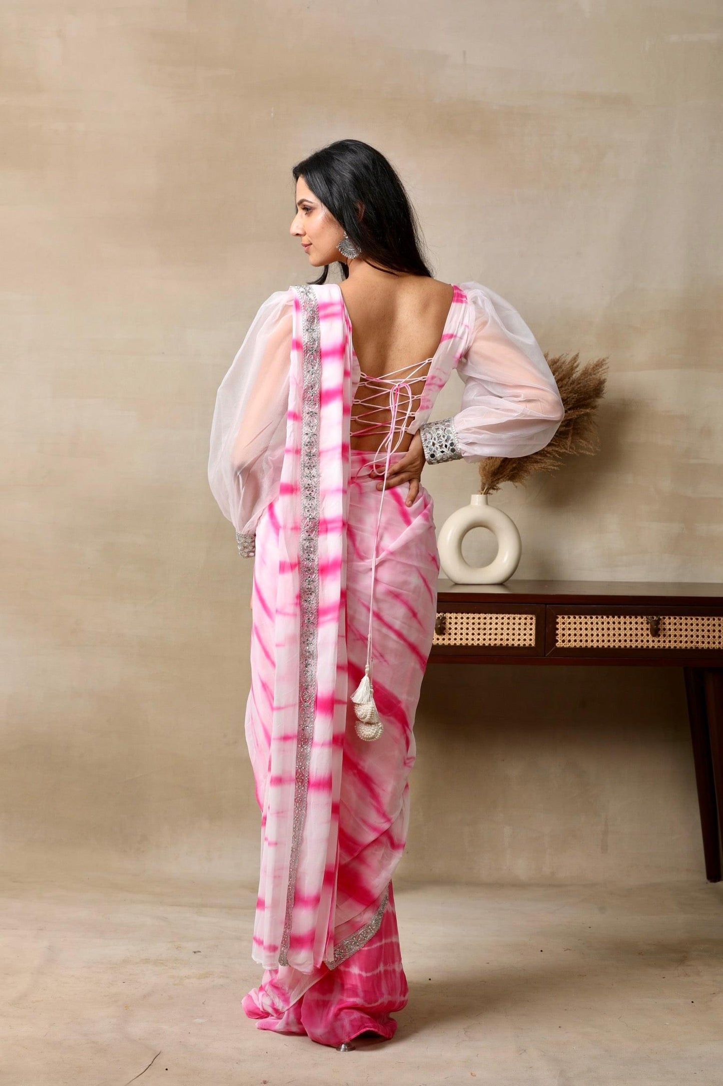 Classy Hot Pink Stitched Saree