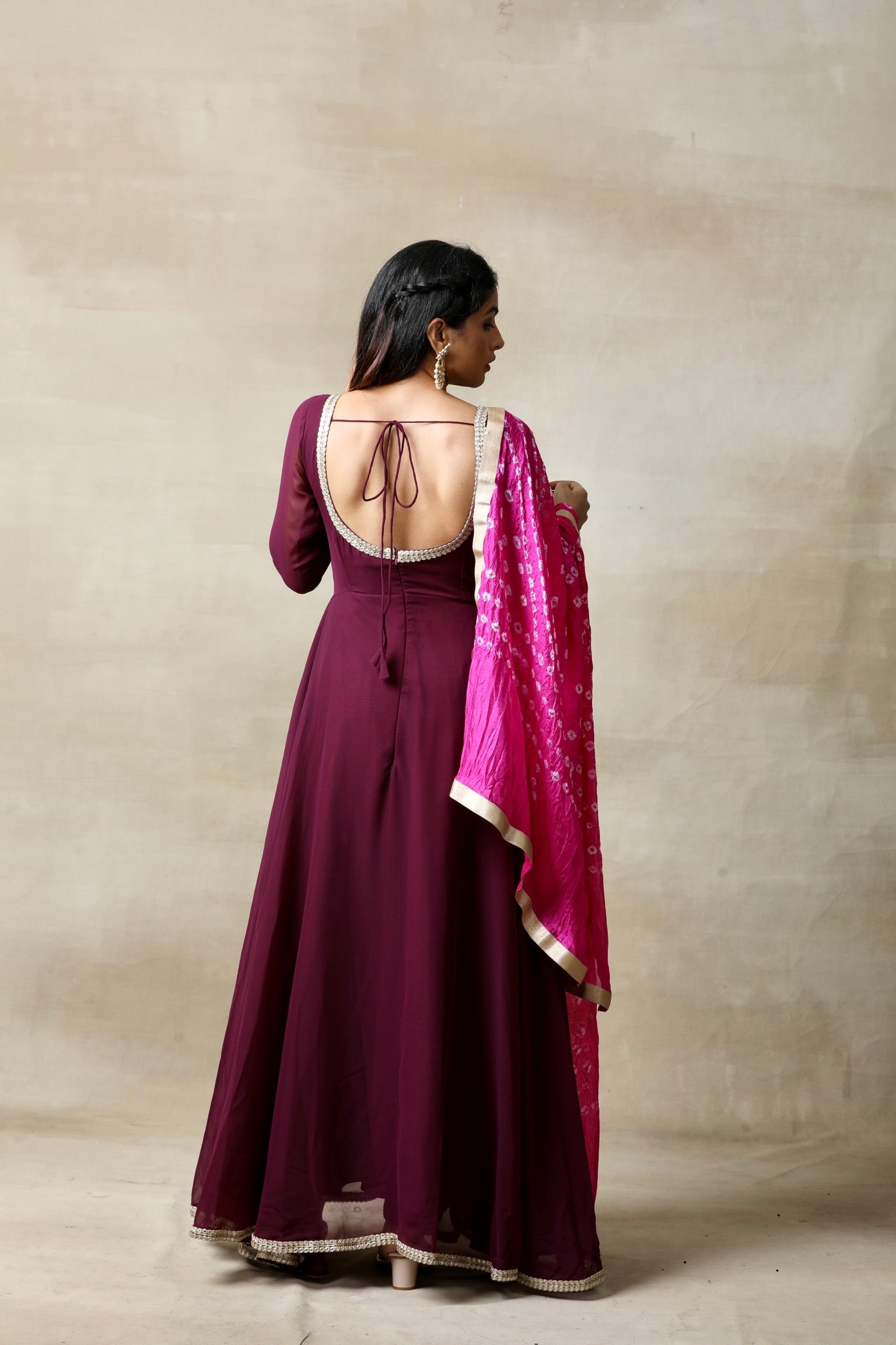 Purple Sequence Embroidery Shaded Kalidar Anarkali Gown - Hijab Online