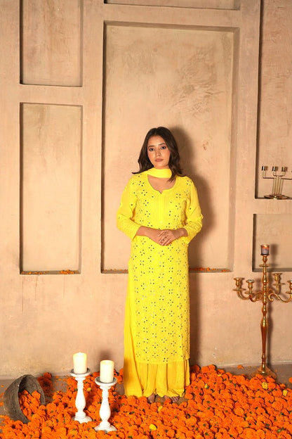 Inara chikankari and mirror work kurti in Yellow
