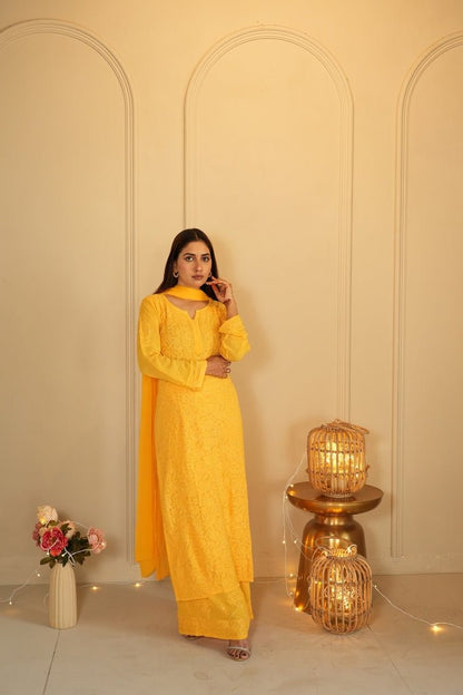 Hoor chikankari set in Yellow